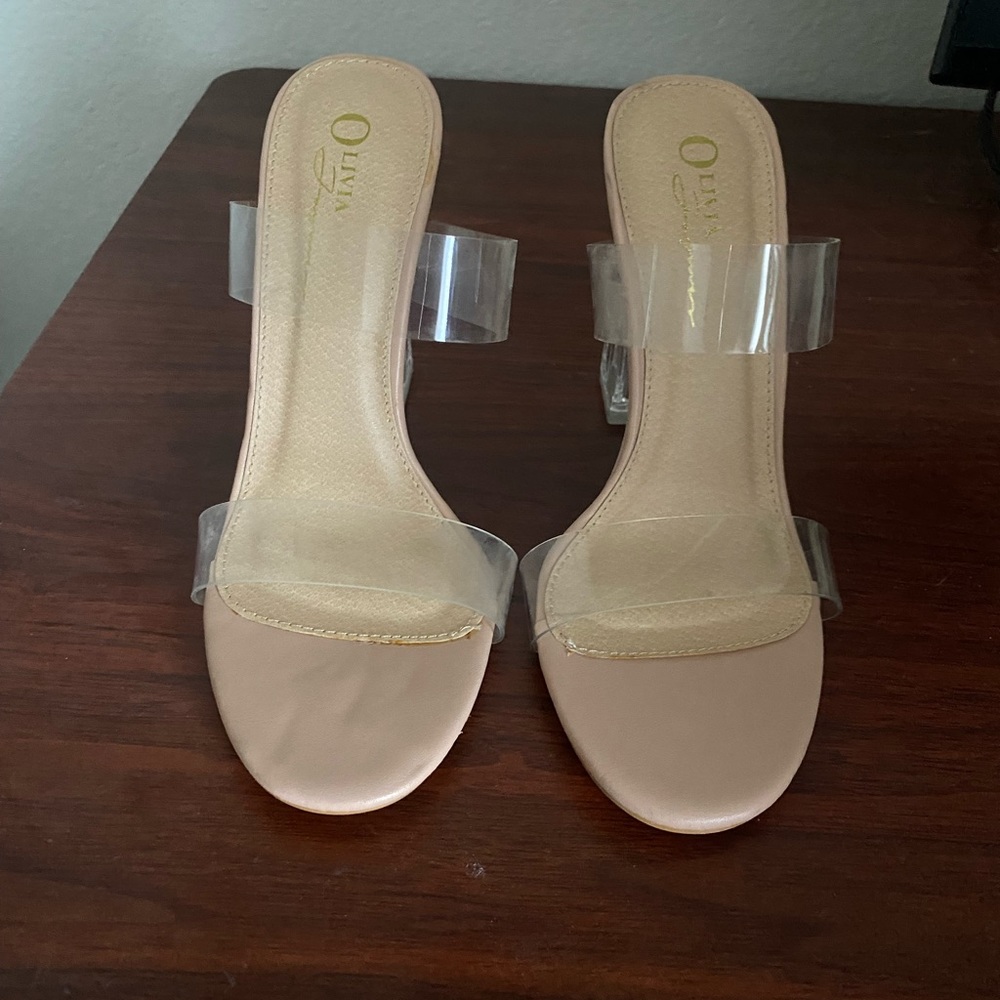 Clear heels from Miss Lola. Worn to try on. Size 7.5, 4 inch heel